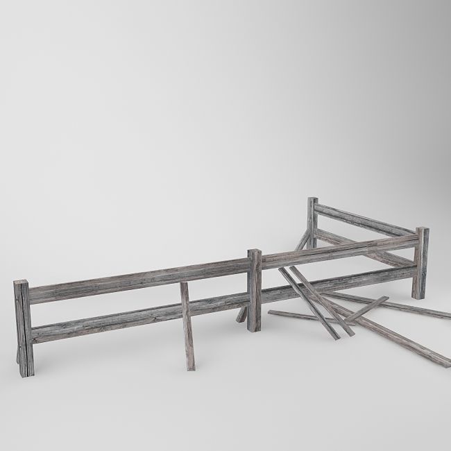 Fence wooden Low-poly 3D model_3