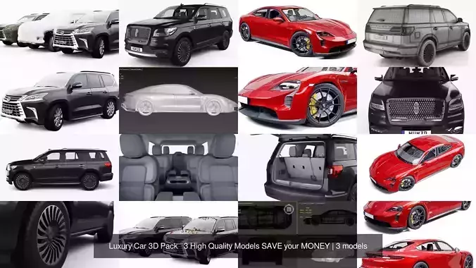 Luxury Car 3D Pack   3 High Quality Models SAVE your MONEY
