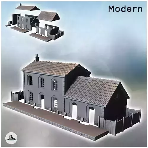 Railway station with annex building and wooden fence intact vers