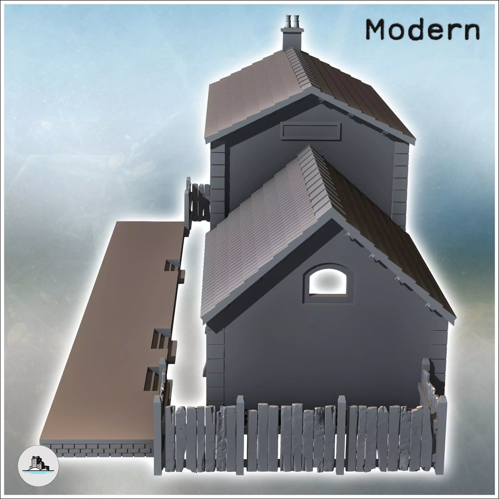 Railway station with annex building and wooden fence intact vers 3D print model_4