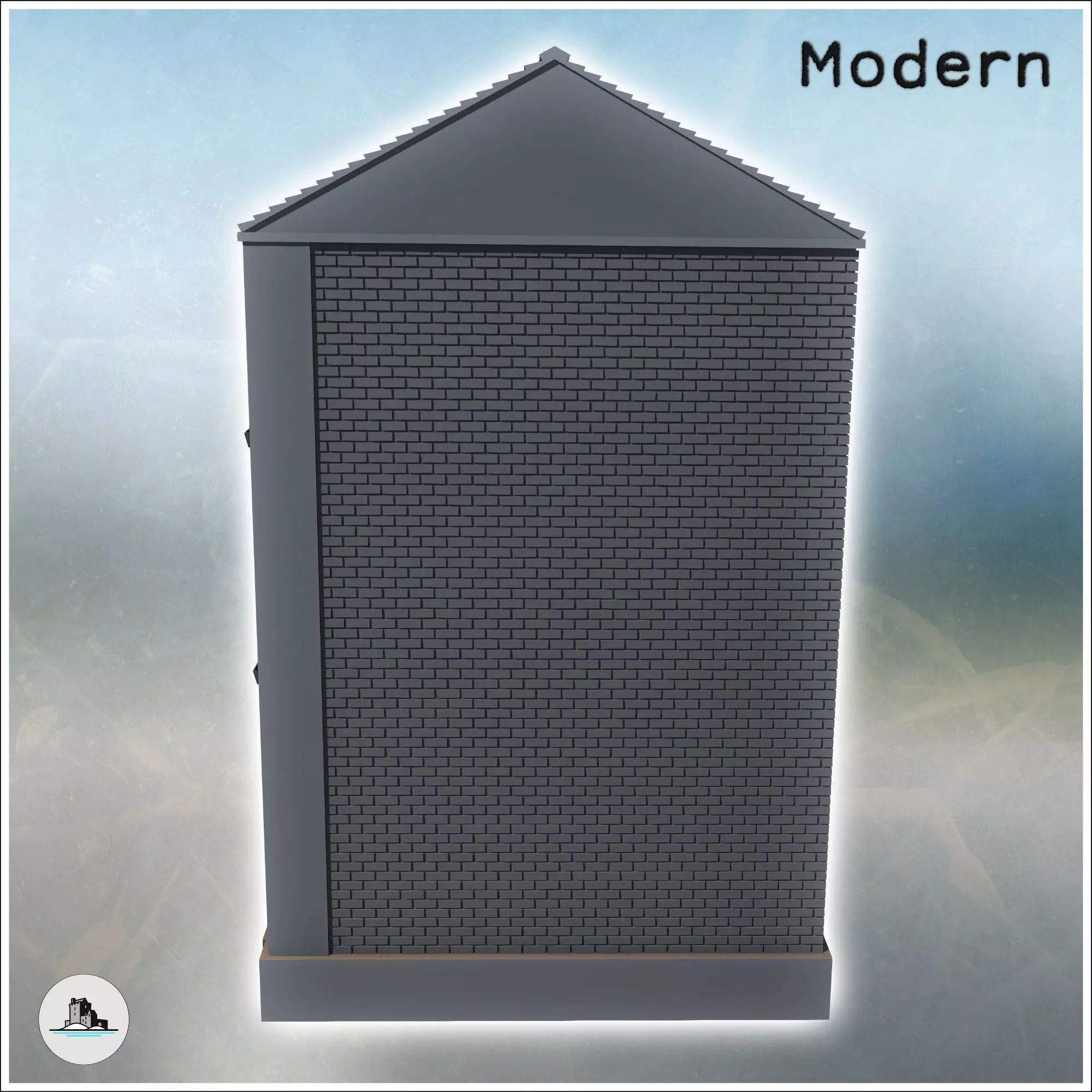 Square brick building with shuttered windows and two floors inta 3D print model_4