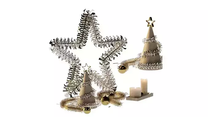 Decorative New Year set with tinsel 3D model