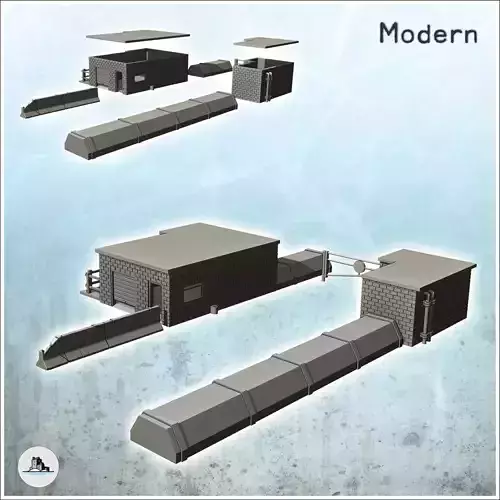 Checkpoint with gate two buildings and concrete parapet 5 - Mode 3D print model