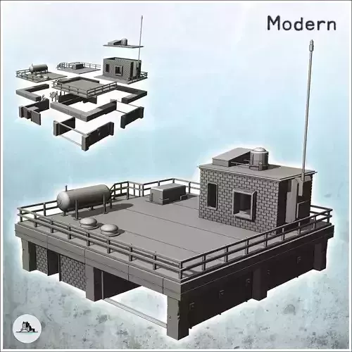Industrial garage with rooftop annex and long antenna intact ver