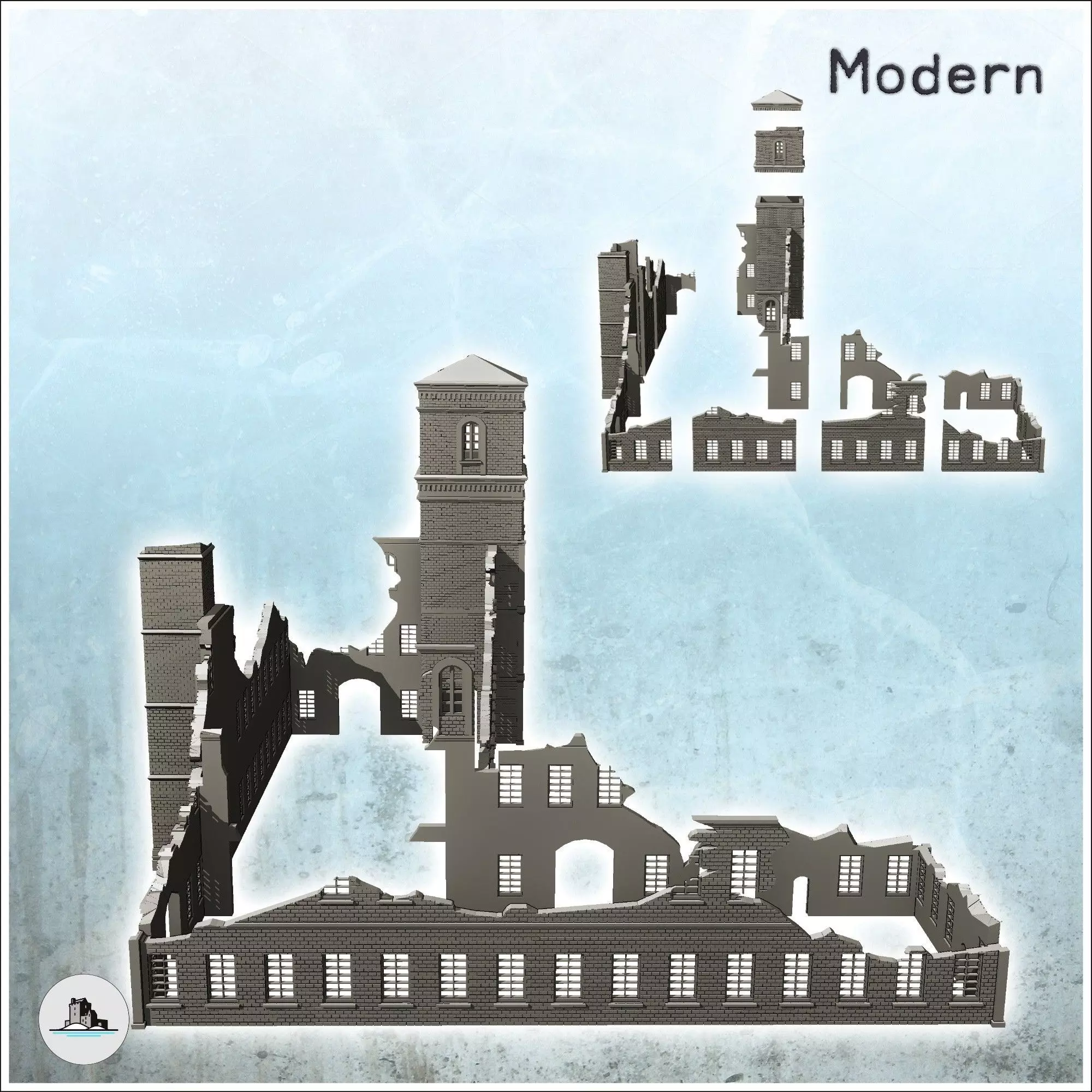 Large modern multi-storey brick industrial plant with chimney de 3D print model_2