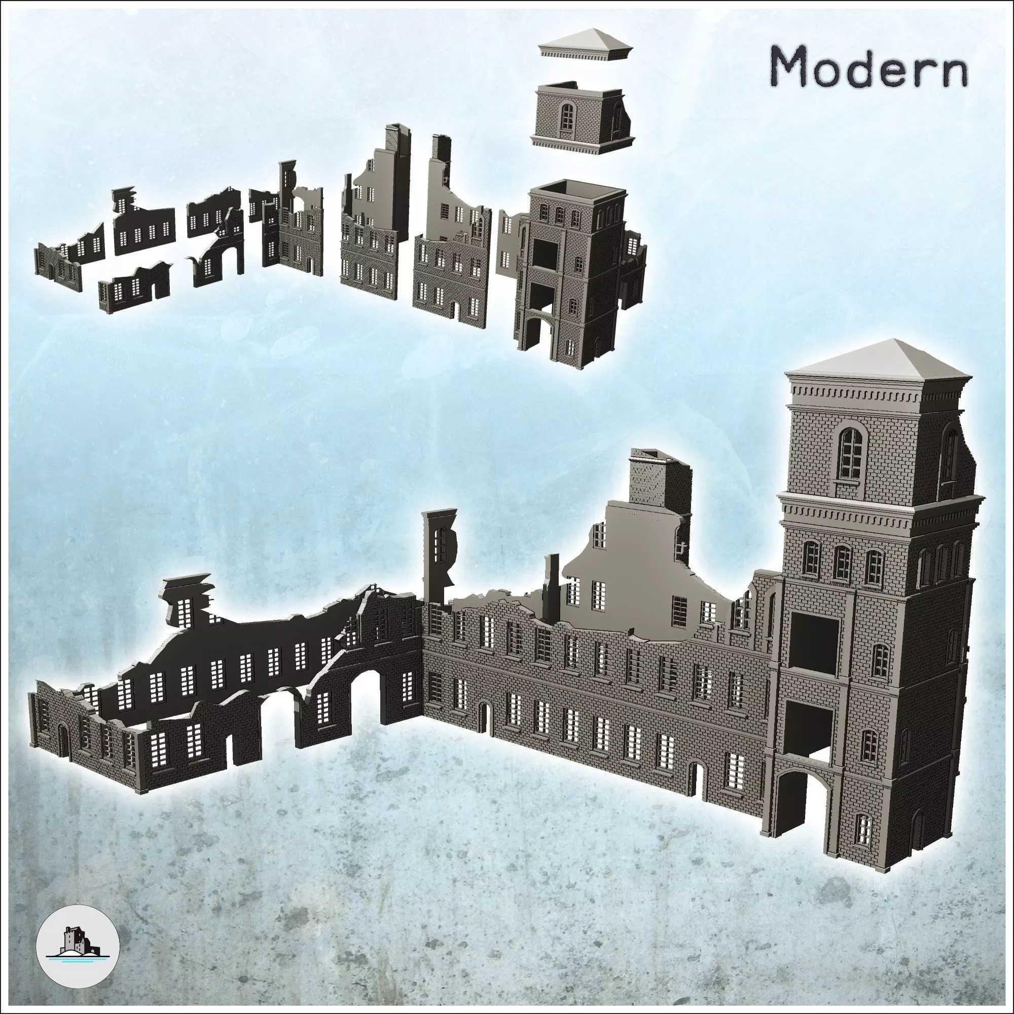 Large modern multi-storey brick industrial plant with chimney de 3D print model_0