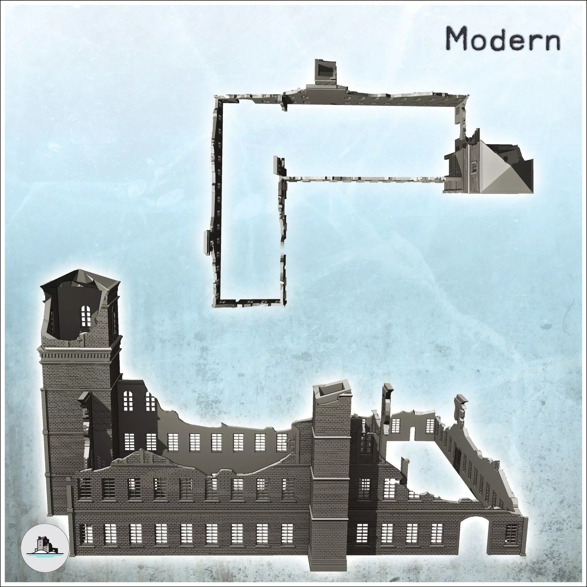 Large modern multi-storey brick industrial plant with chimney de 3D print model_3