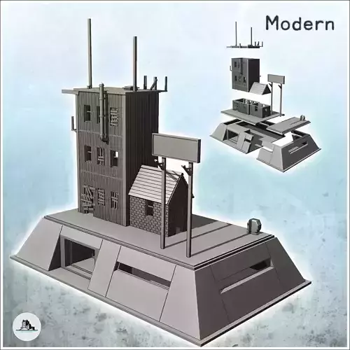 Protective bunker with elevated building panel and antennas 17 - 3D print model