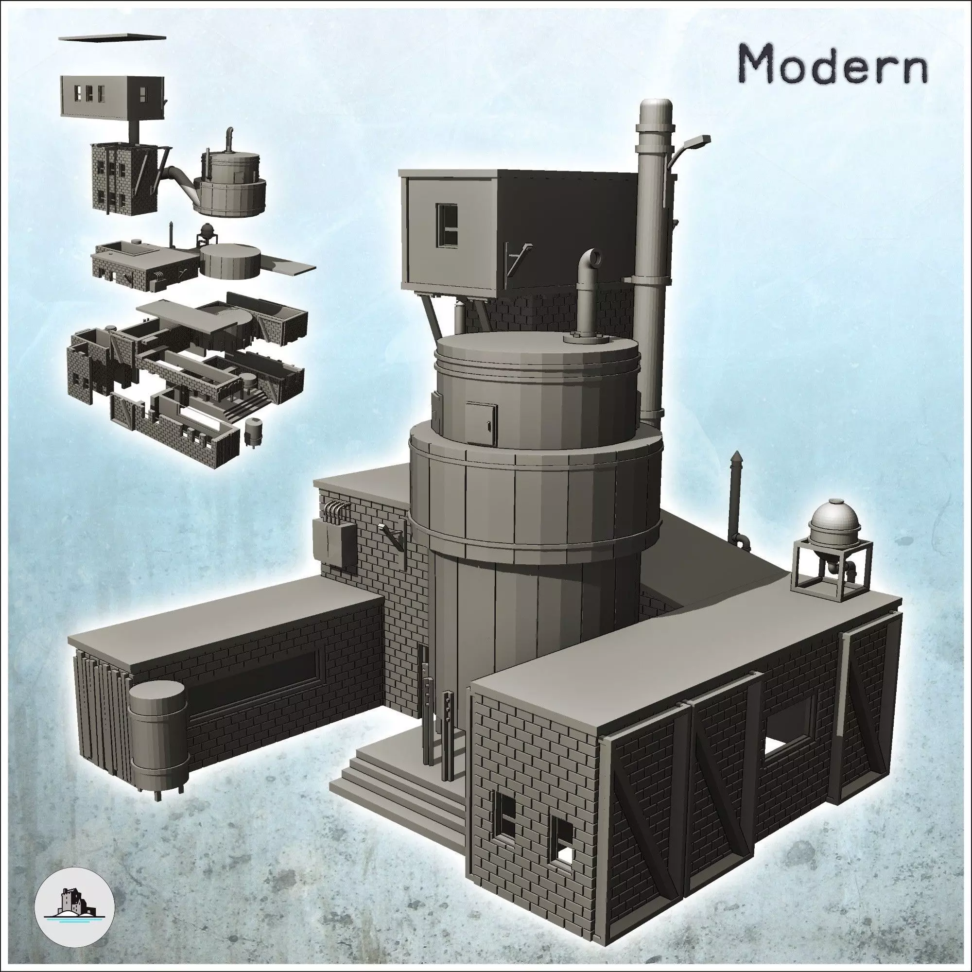 Brick industrial plant with large tank and elevated cabin 20 - M 3D print model_0