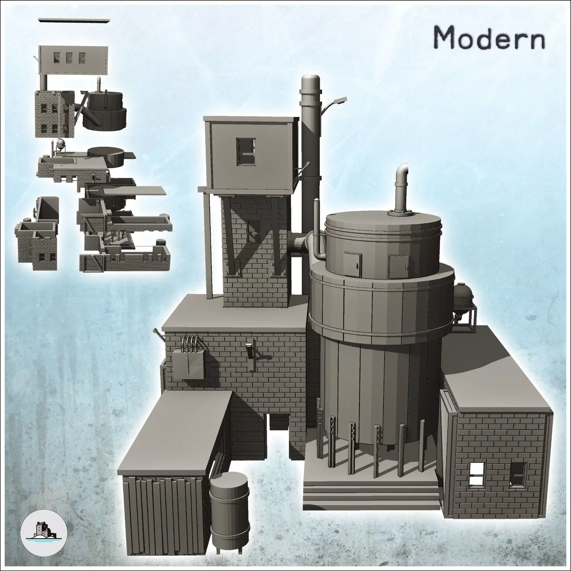 Brick industrial plant with large tank and elevated cabin 20 - M 3D print model_1