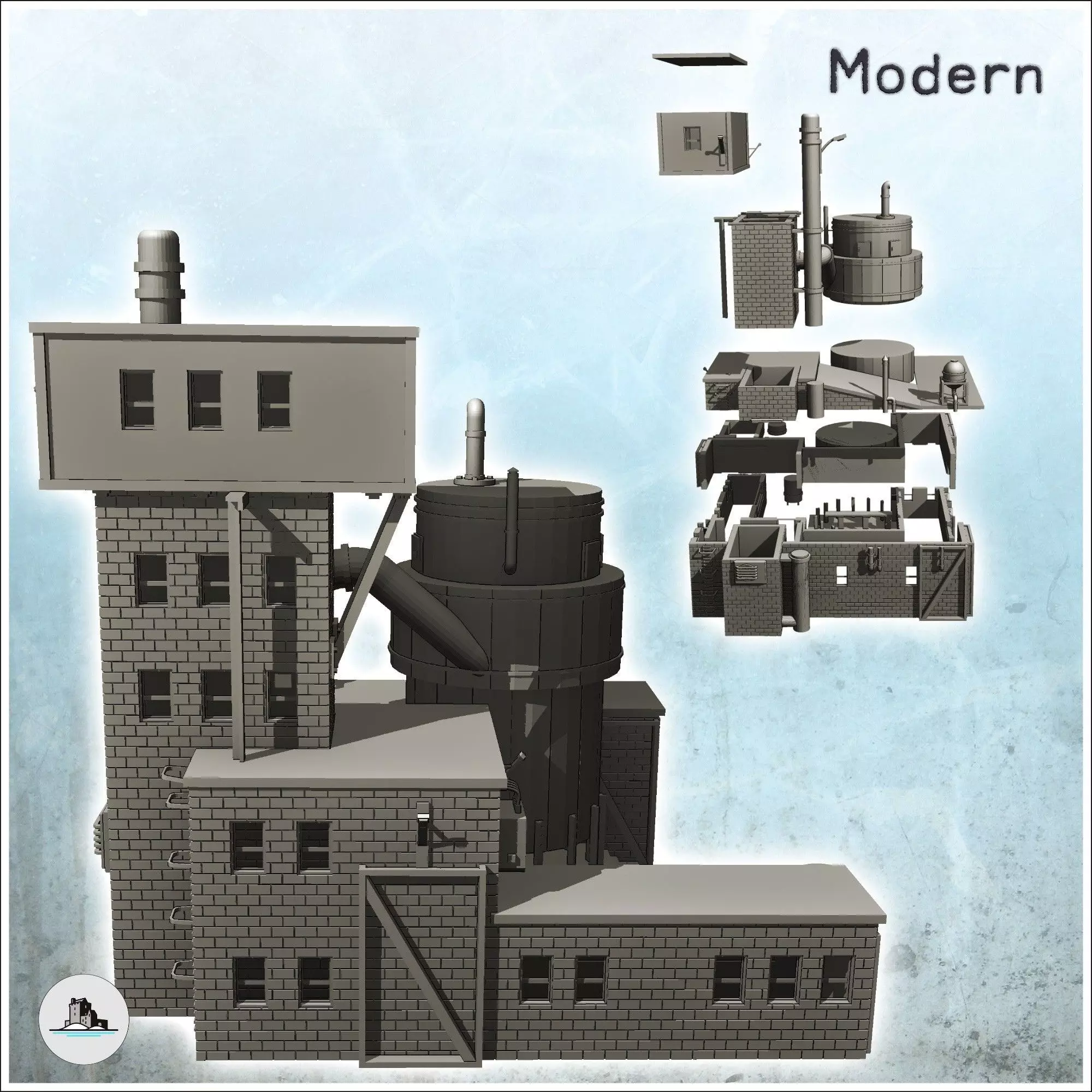 Brick industrial plant with large tank and elevated cabin 20 - M 3D print model_2