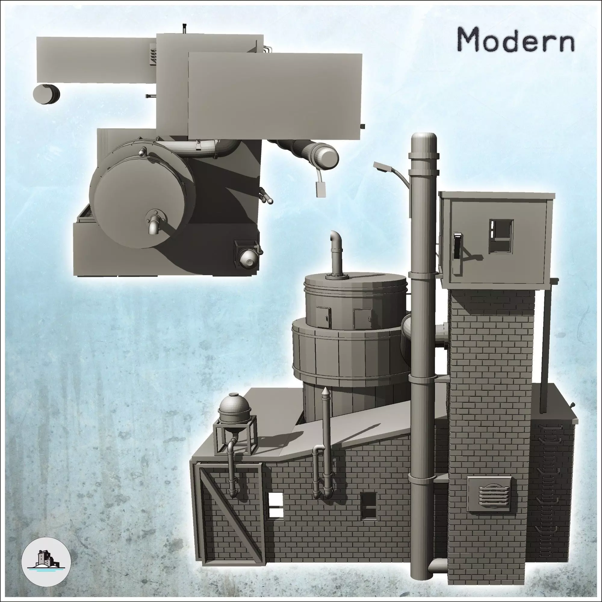 Brick industrial plant with large tank and elevated cabin 20 - M 3D print model_3