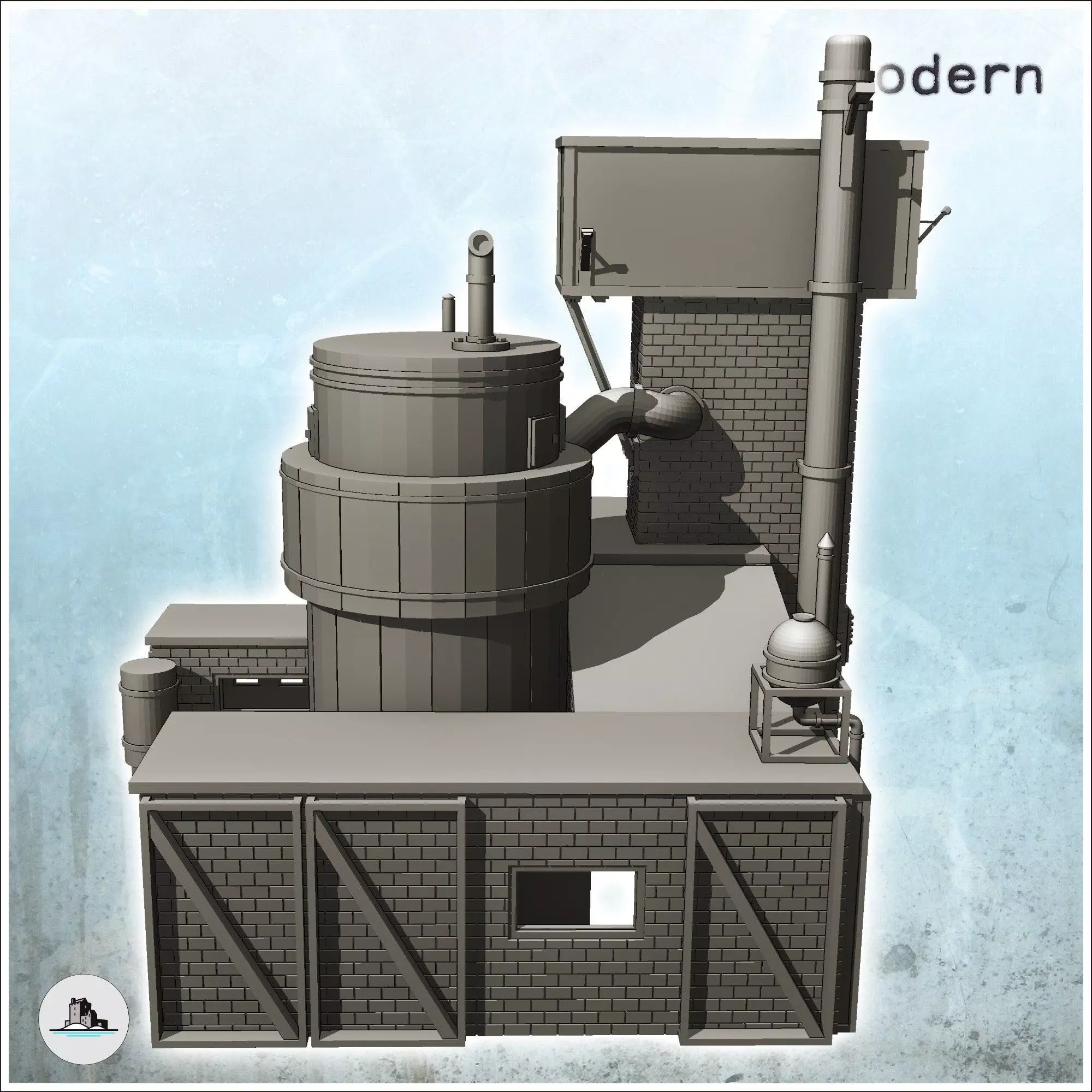 Brick industrial plant with large tank and elevated cabin 20 - M 3D print model_4