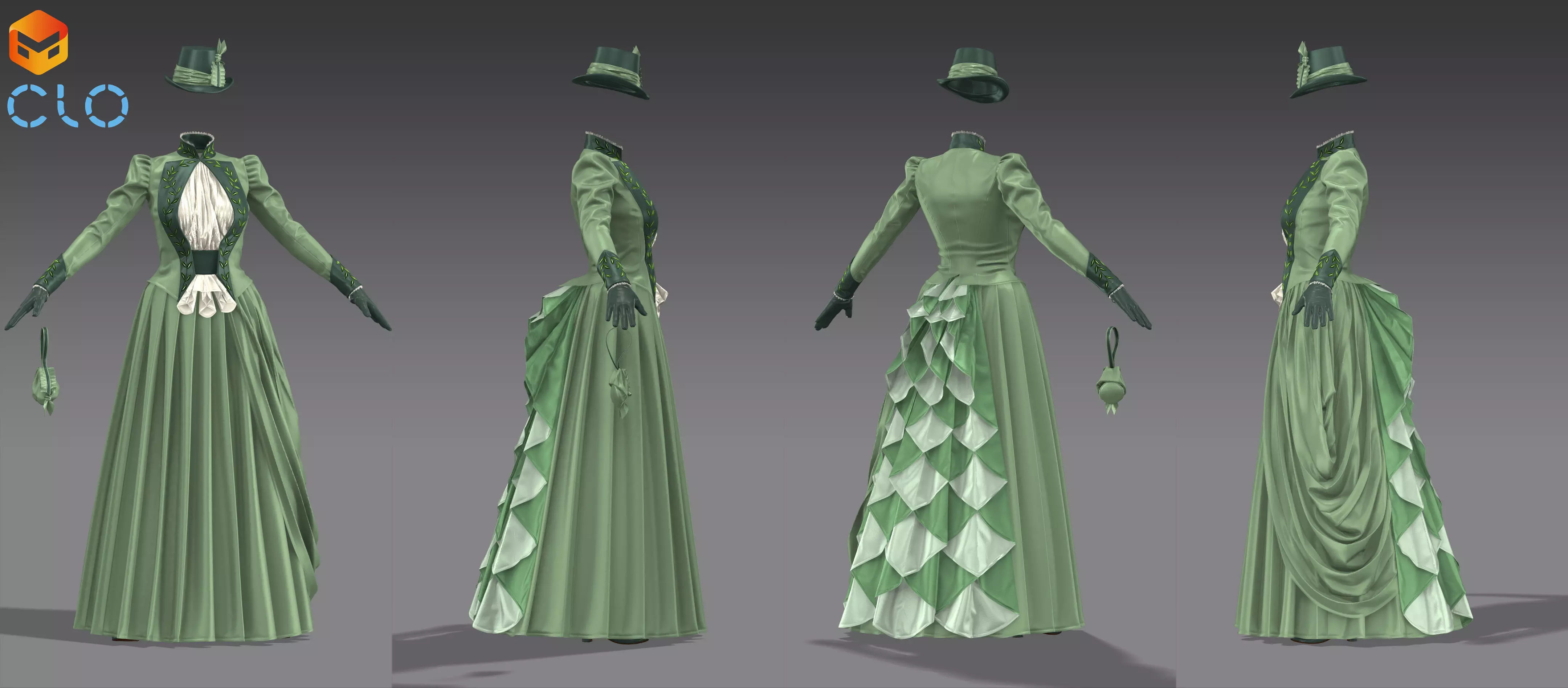 19th century outfit - Marvelous Designer project and OBJ 3D model_2