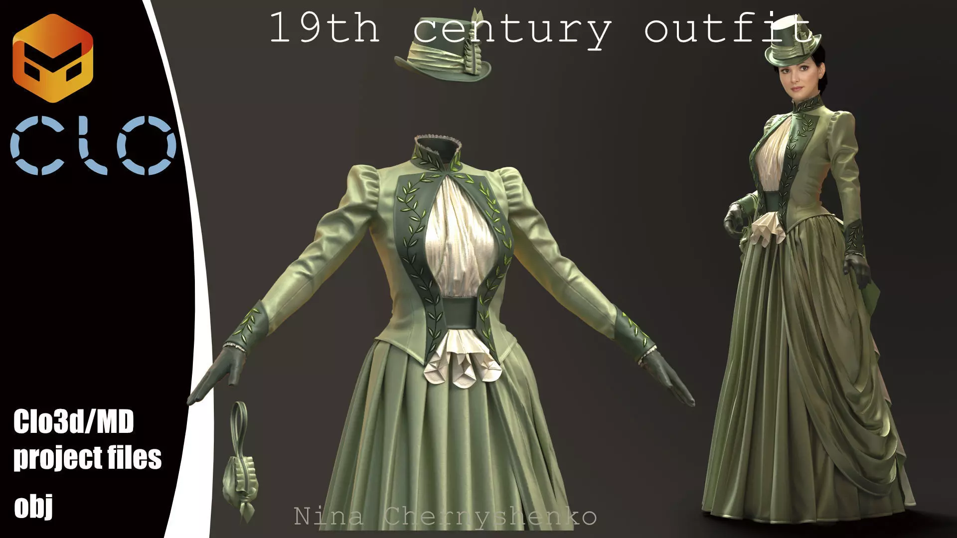 19th century outfit - Marvelous Designer project and OBJ 3D model_0