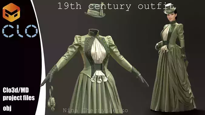 19th century outfit - Marvelous Designer project and OBJ