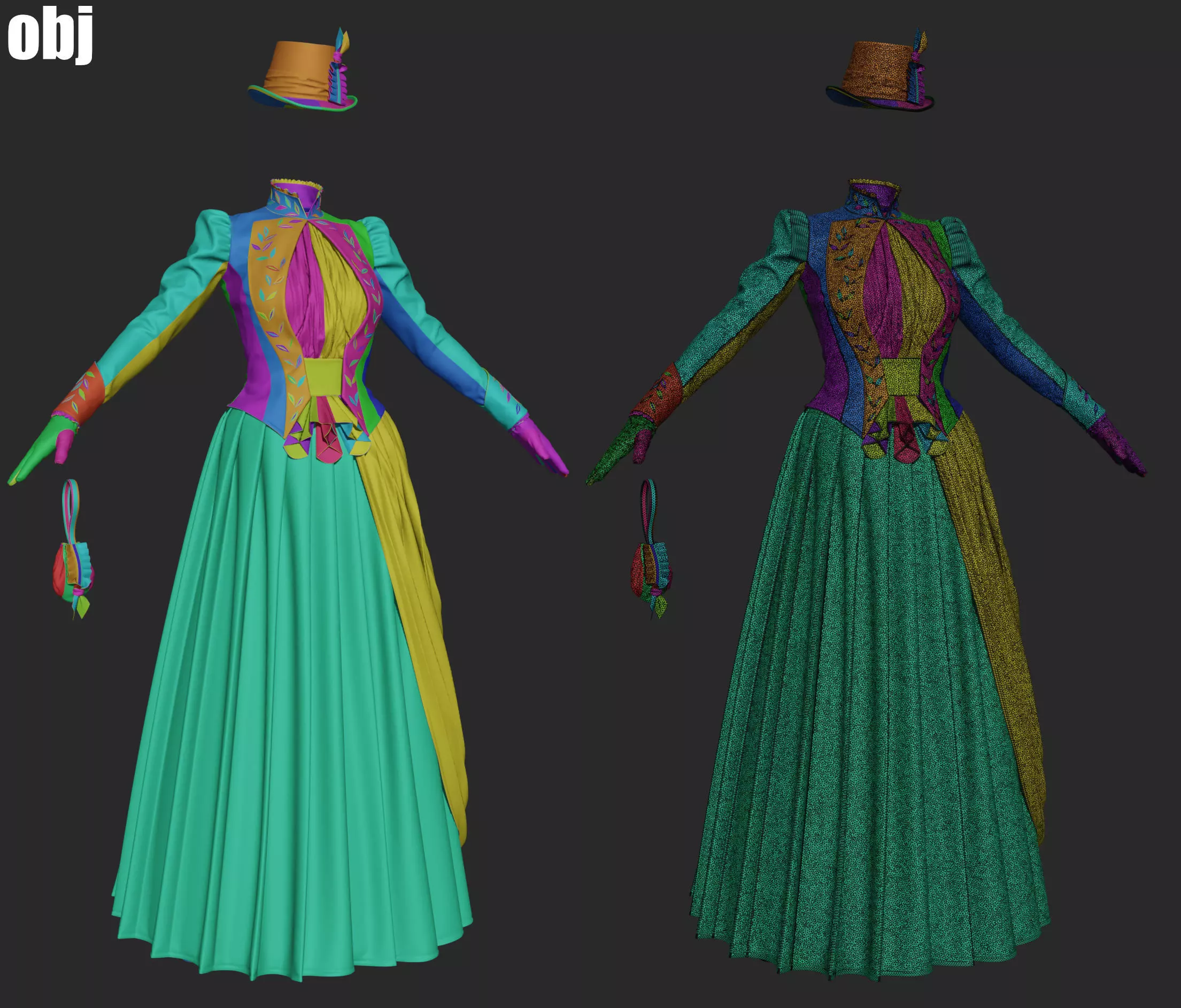 19th century outfit - Marvelous Designer project and OBJ 3D model_4