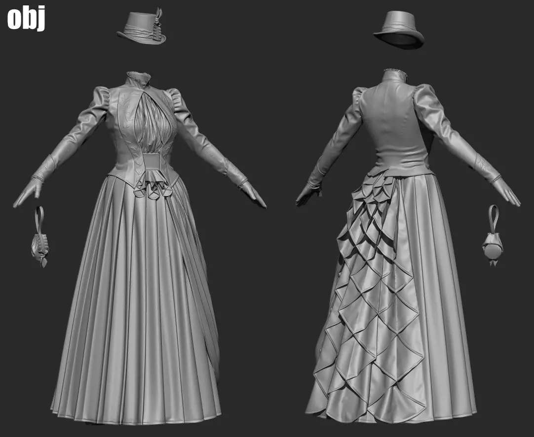 19th century outfit - Marvelous Designer project and OBJ 3D model_3