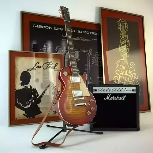Electric Guitar Gibson Les Paul realistic 3D with Marshall Amp