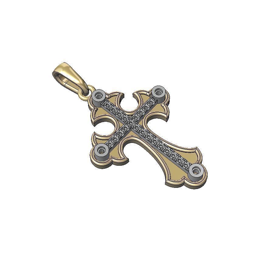 Cross Pendant with gemstones 005 3D print model_2