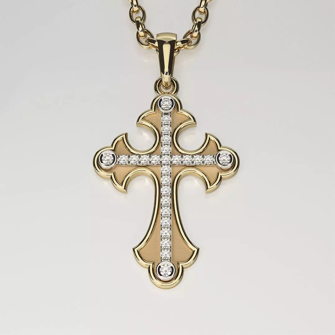 Cross Pendant with gemstones 005 3D print model_0