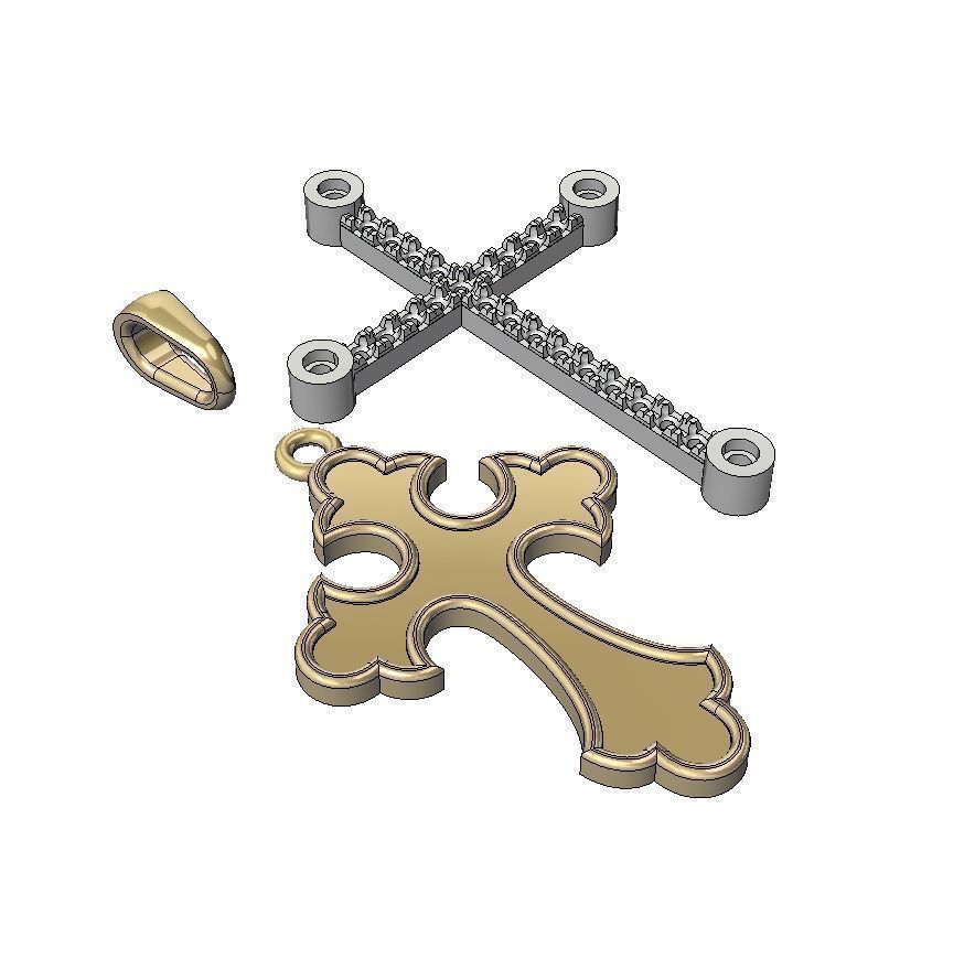 Cross Pendant with gemstones 005 3D print model_3