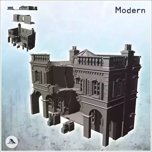 Baroque bank with columns destroyed version - Modern WW2 WW1 Wor