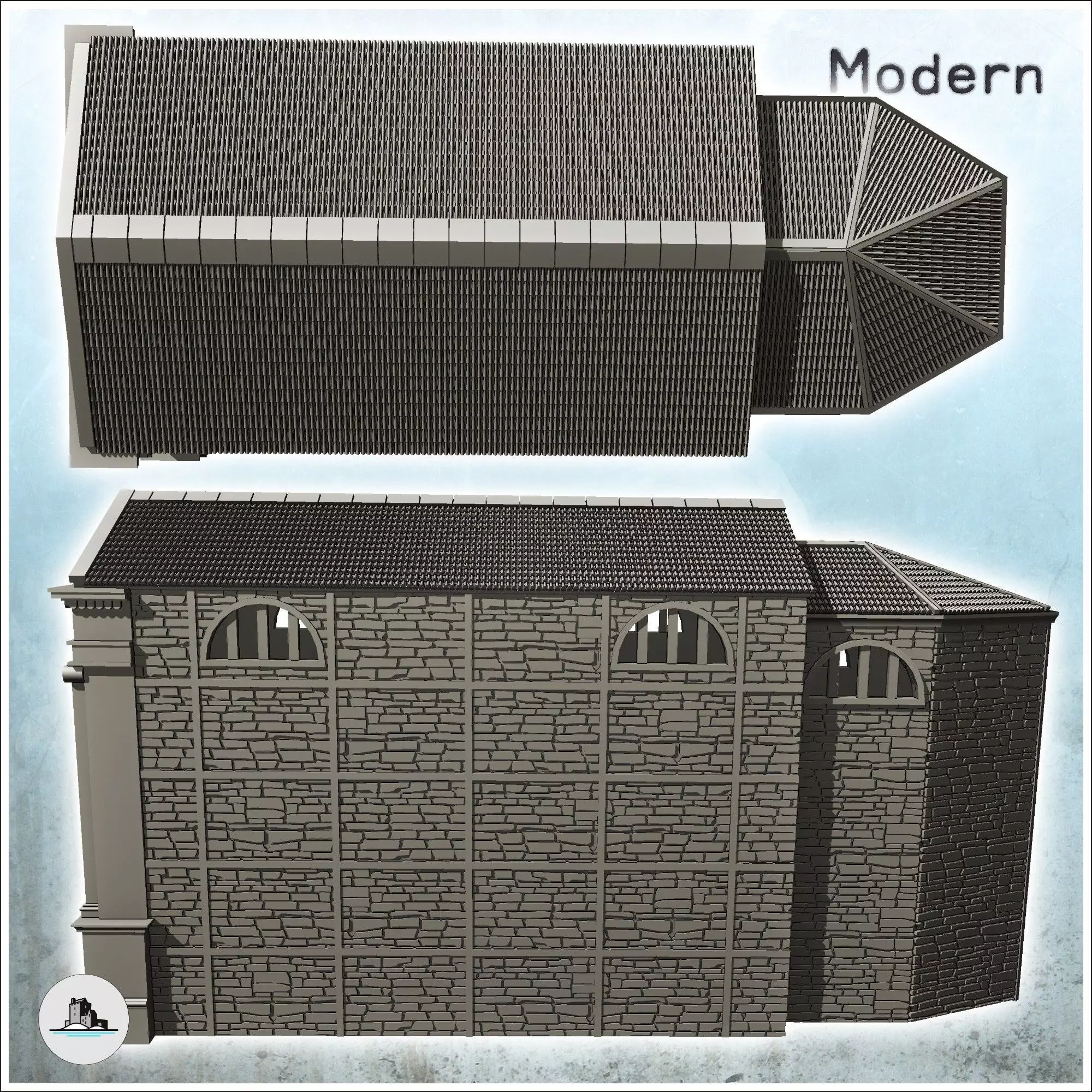 Baroque chapel with staircase door and stone walls 3 - Modern WW 3D print model_4