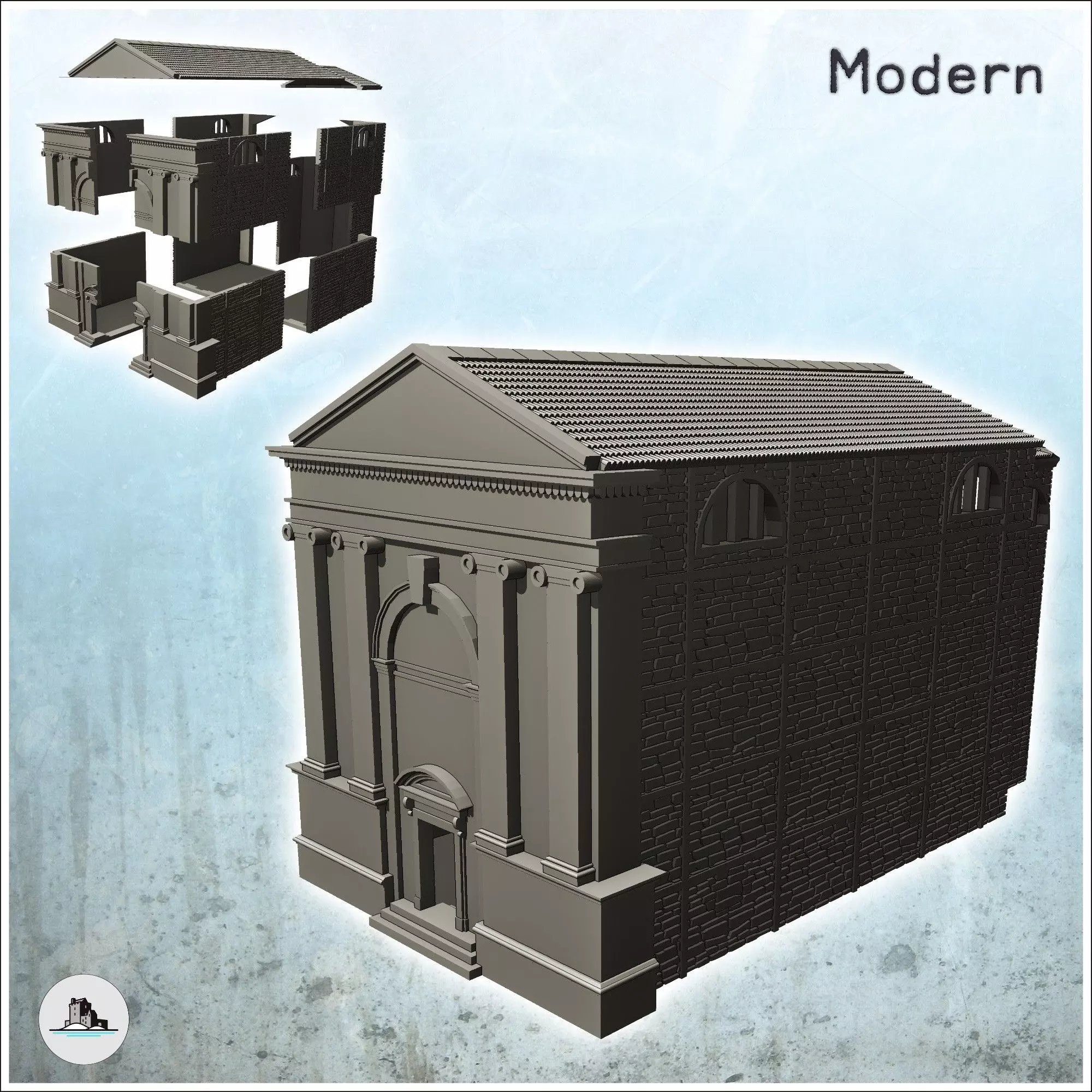 Baroque chapel with staircase door and stone walls 3 - Modern WW 3D print model_0