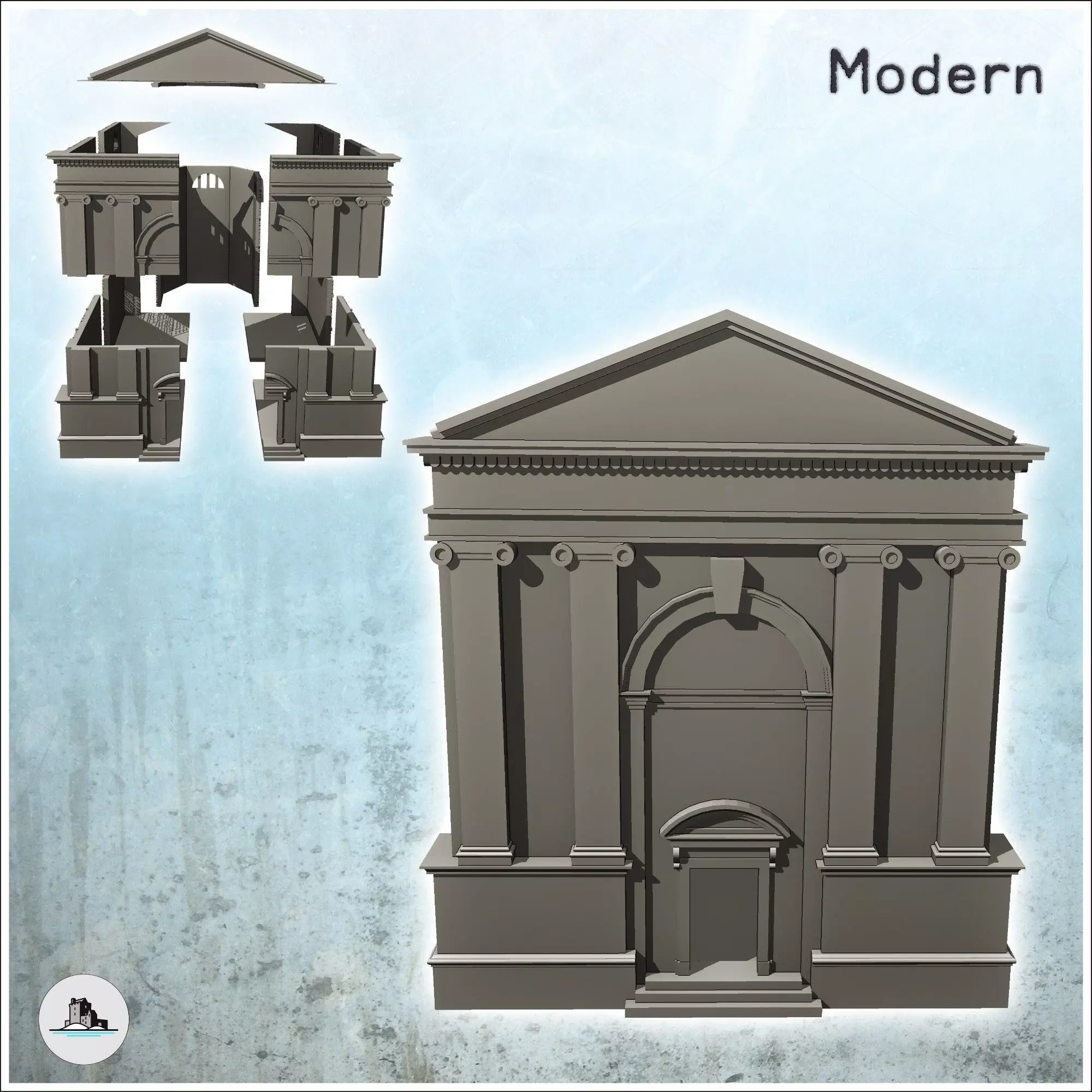 Baroque chapel with staircase door and stone walls 3 - Modern WW 3D print model_1