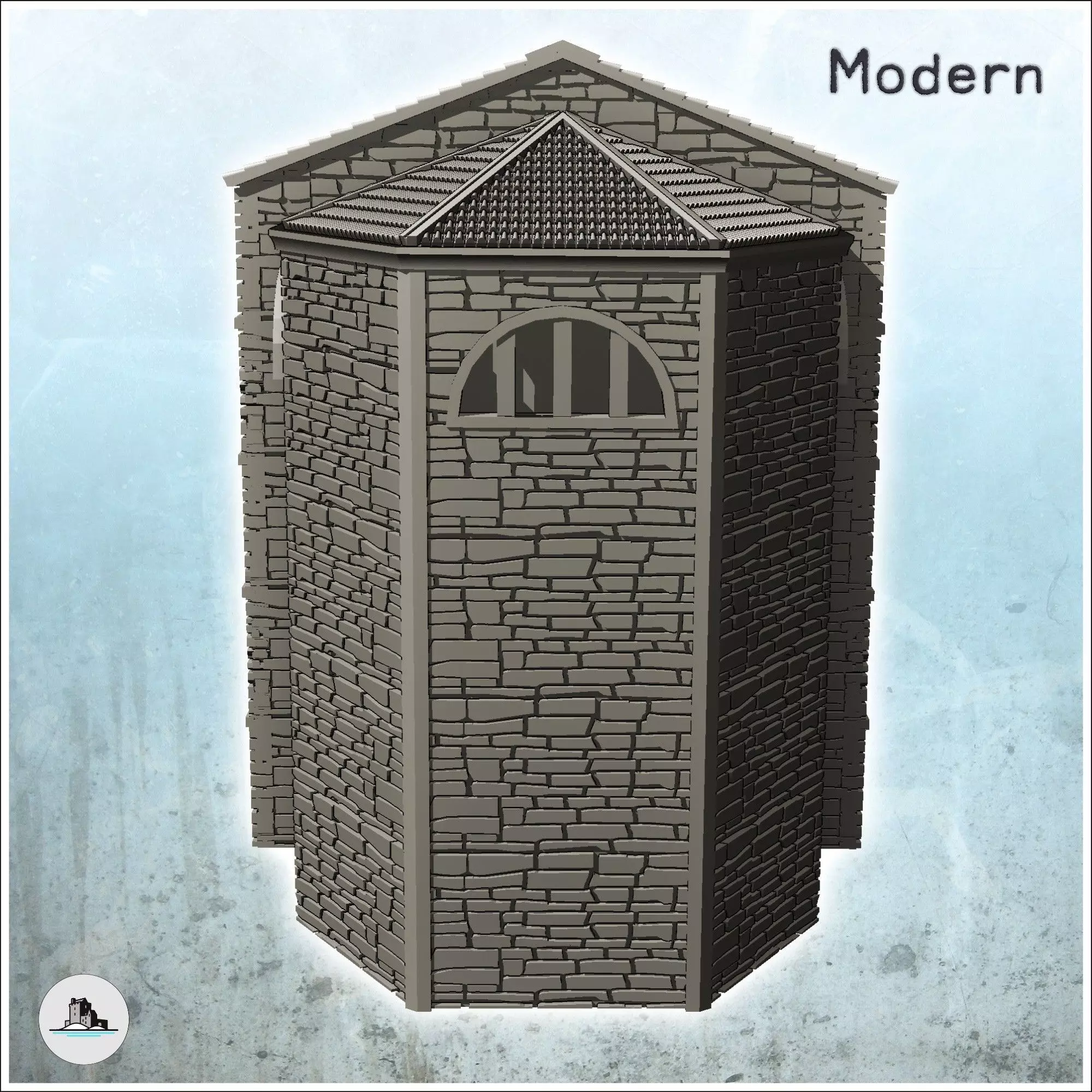 Baroque chapel with staircase door and stone walls 3 - Modern WW 3D print model_3