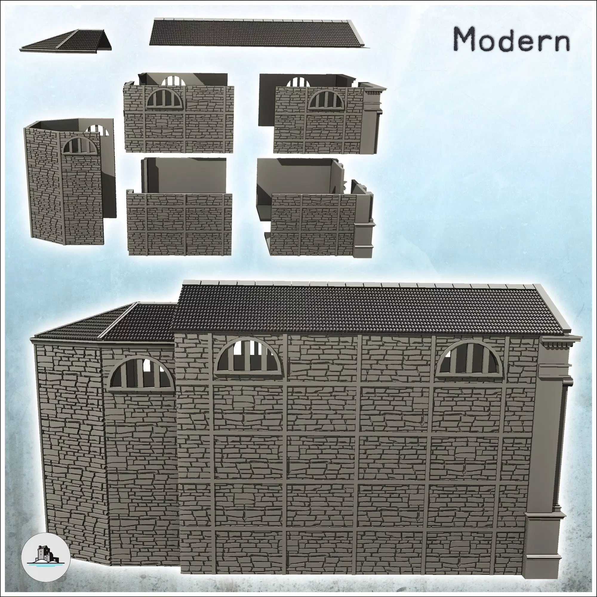 Baroque chapel with staircase door and stone walls 3 - Modern WW 3D print model_2