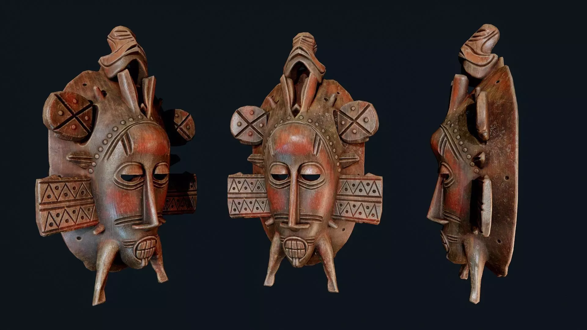 African Decor Mask 2 Low-poly 3D model_2