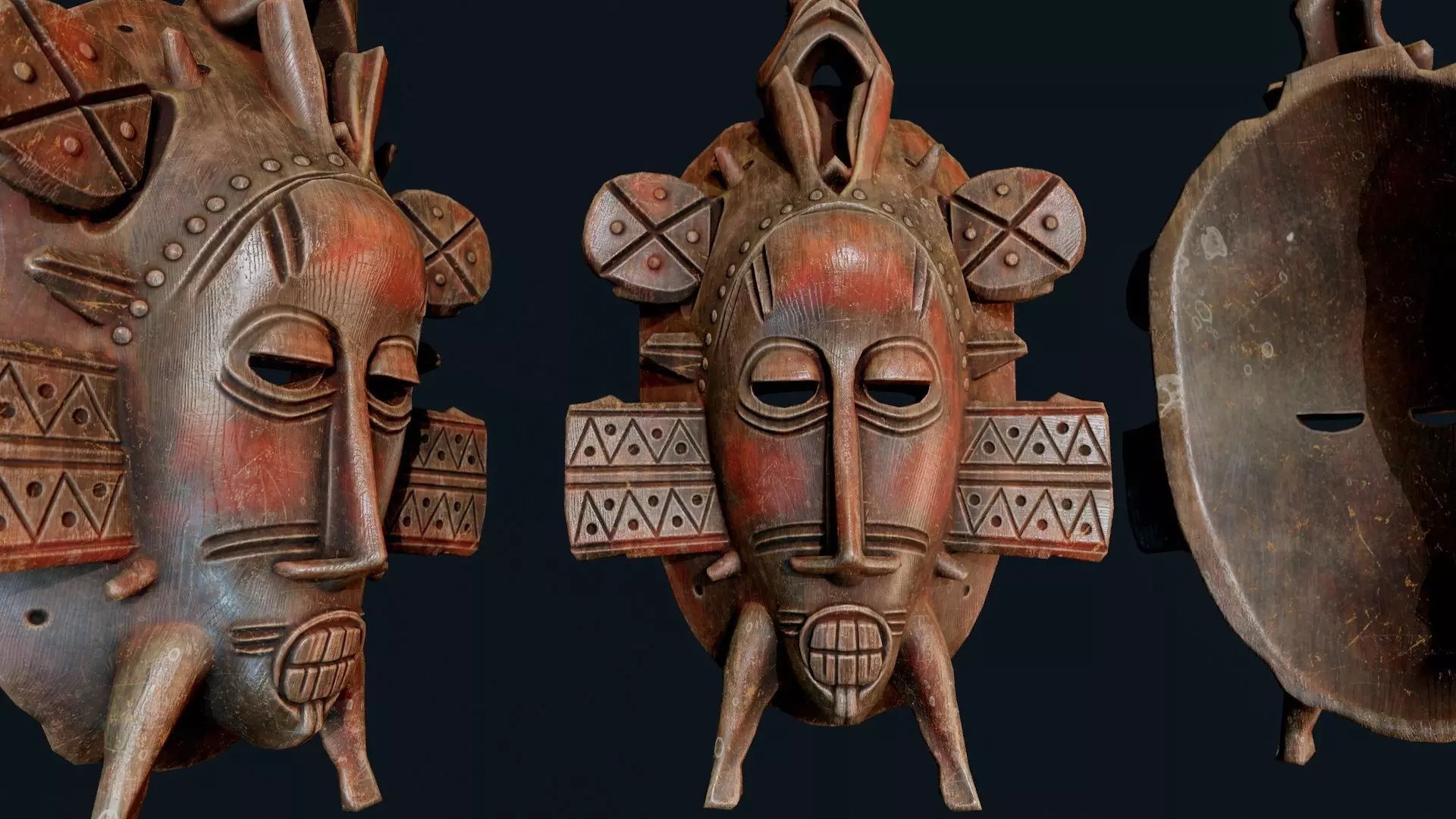 African Decor Mask 2 Low-poly 3D model_4