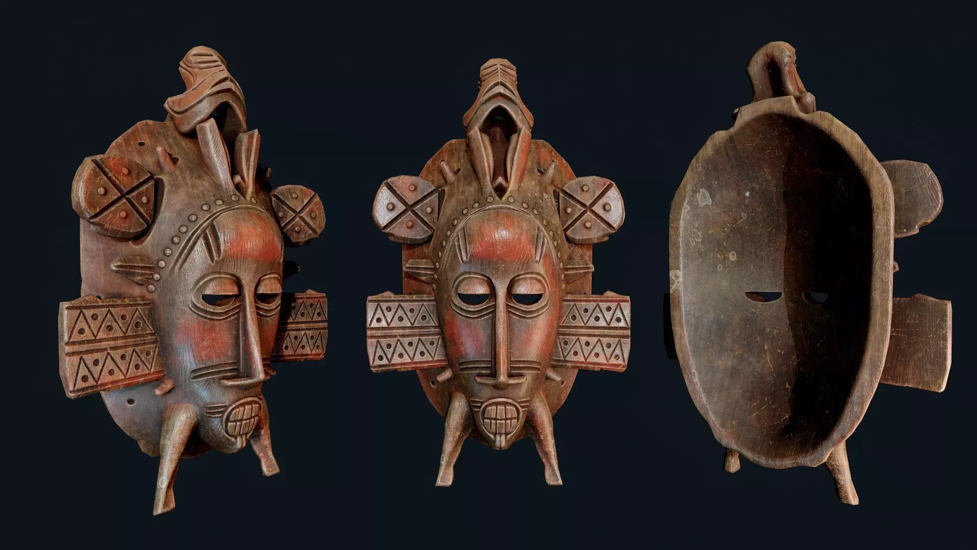 African Decor Mask 2 Low-poly 3D model_3