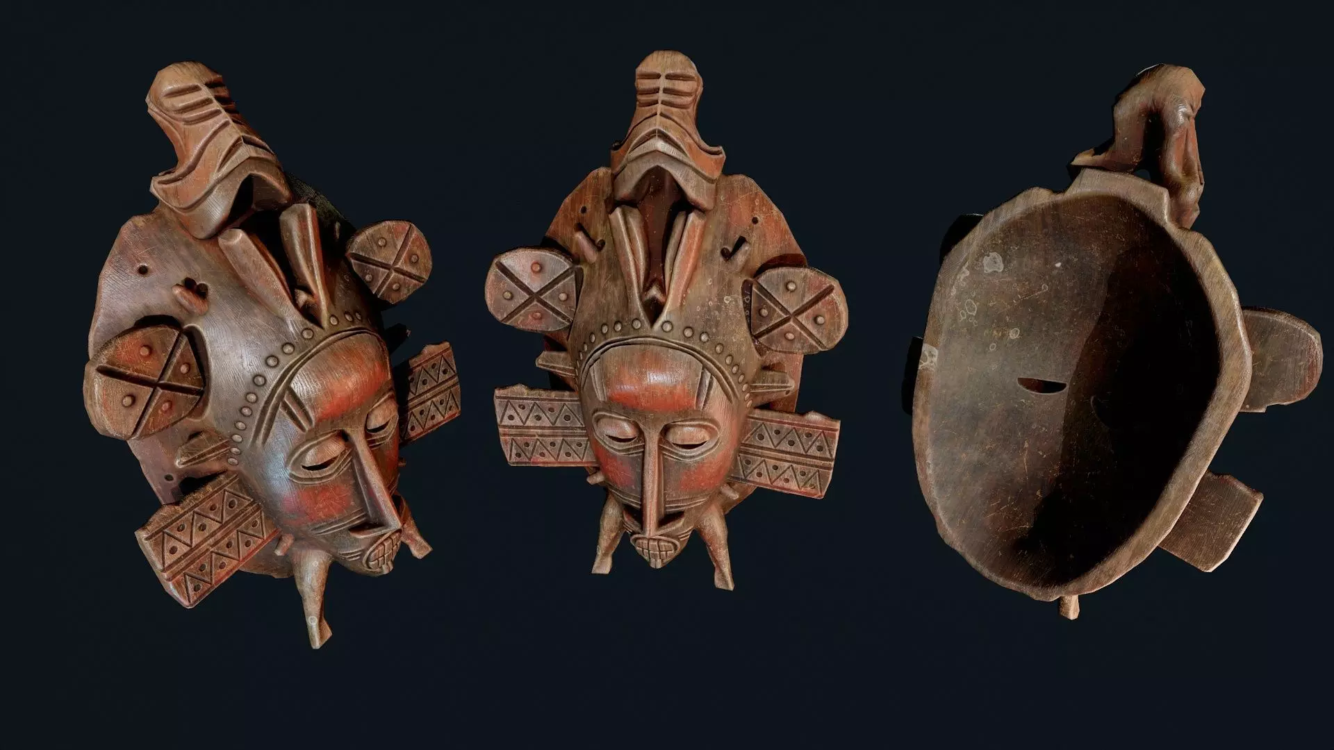 African Decor Mask 2 Low-poly 3D model_5