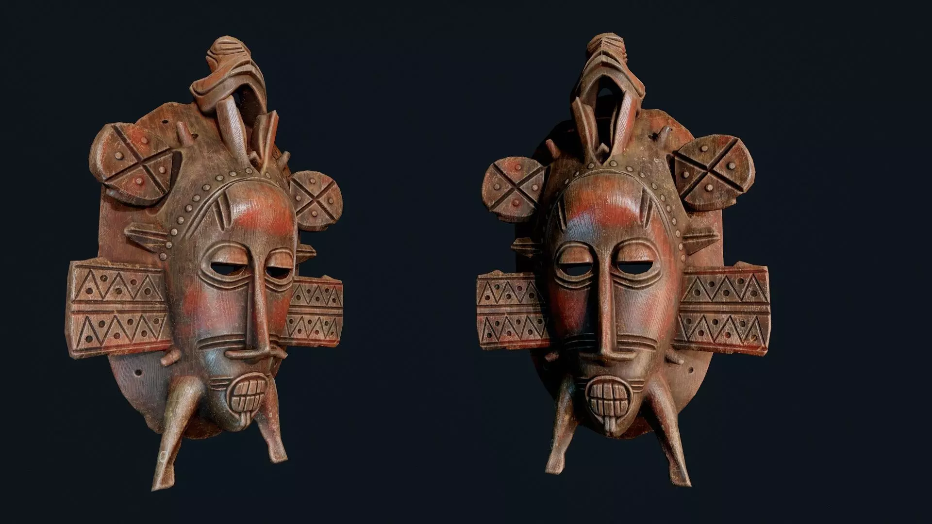 African Decor Mask 2 Low-poly 3D model_1