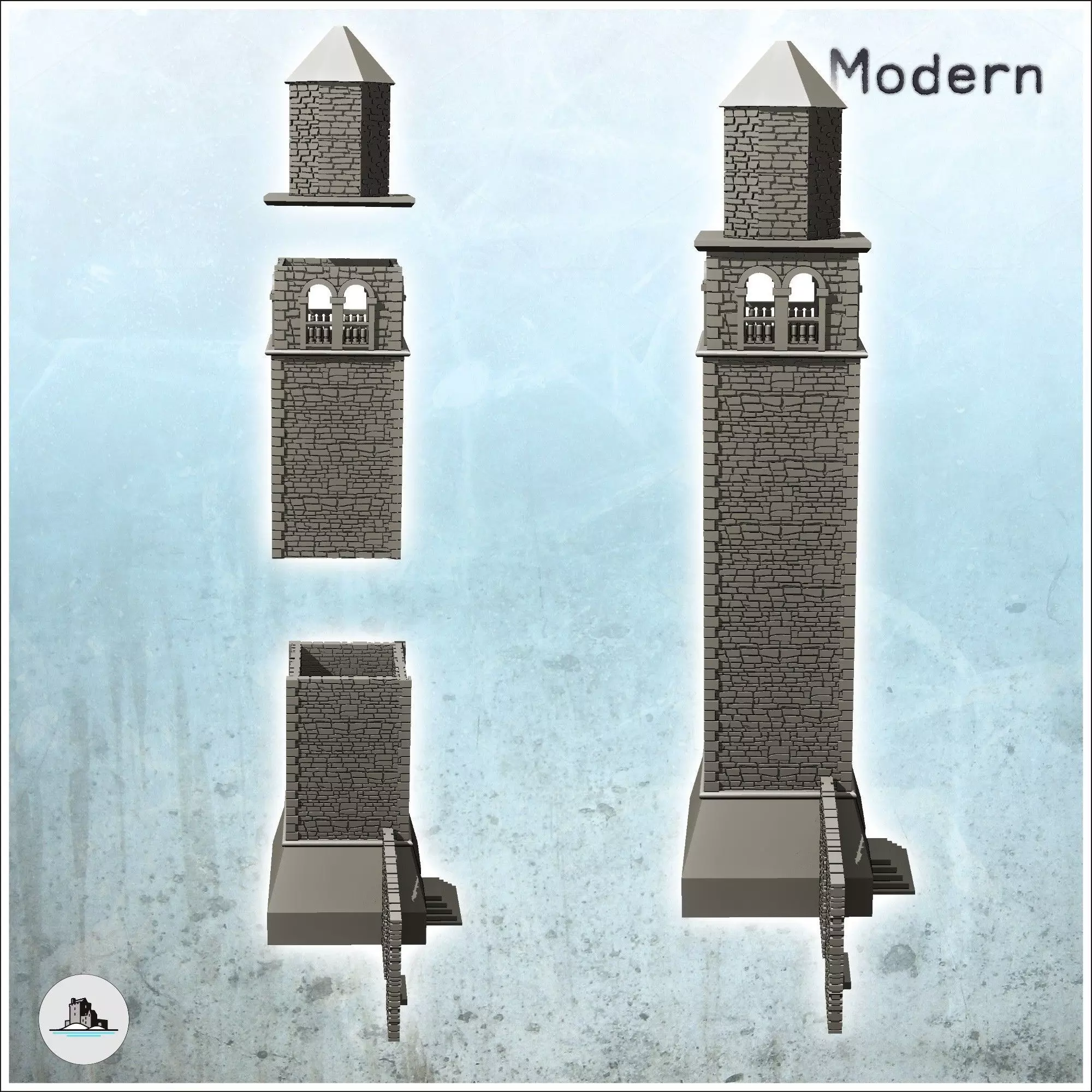 Large stone tower with adjoining wall dice tower version include 3D print model_4