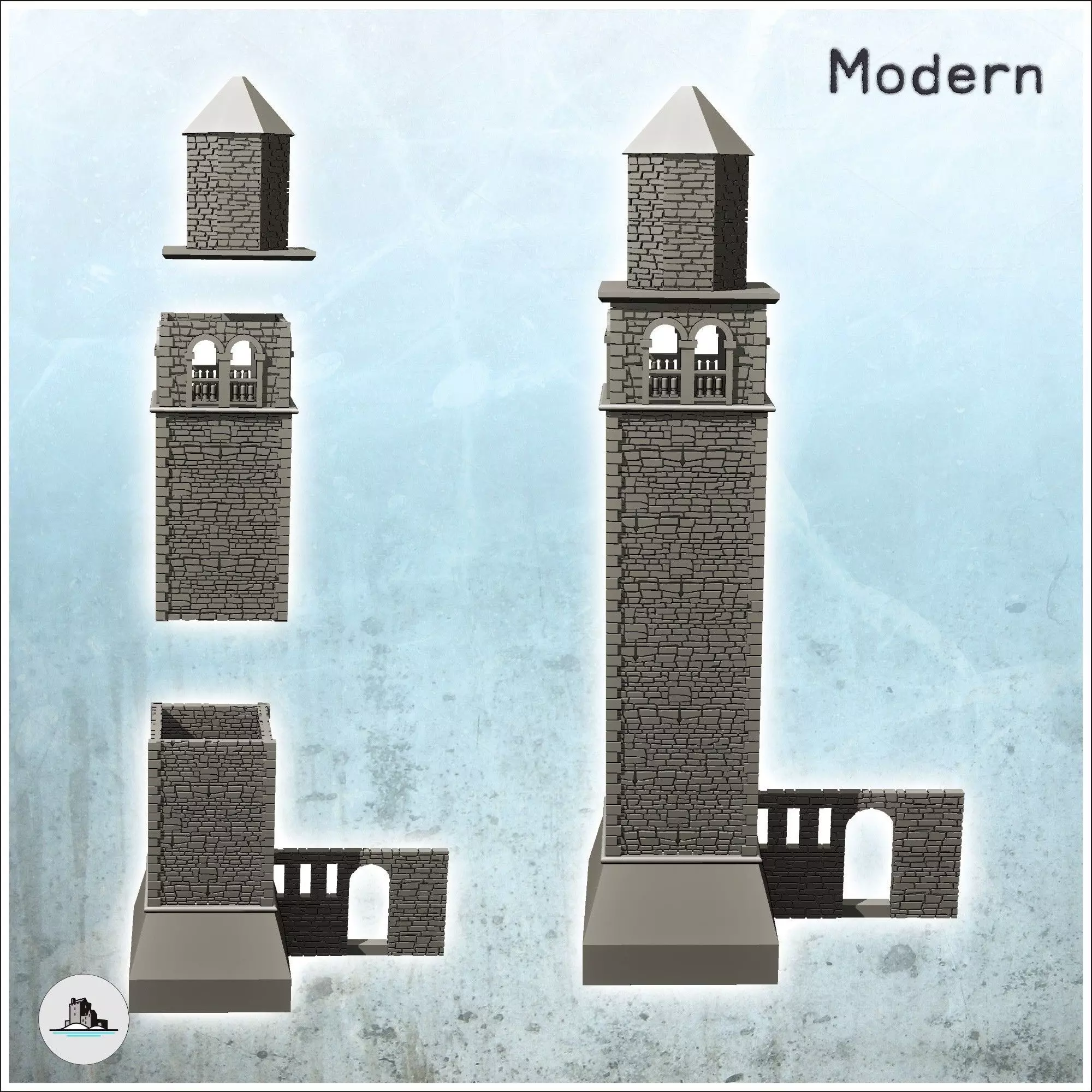 Large stone tower with adjoining wall dice tower version include 3D print model_5