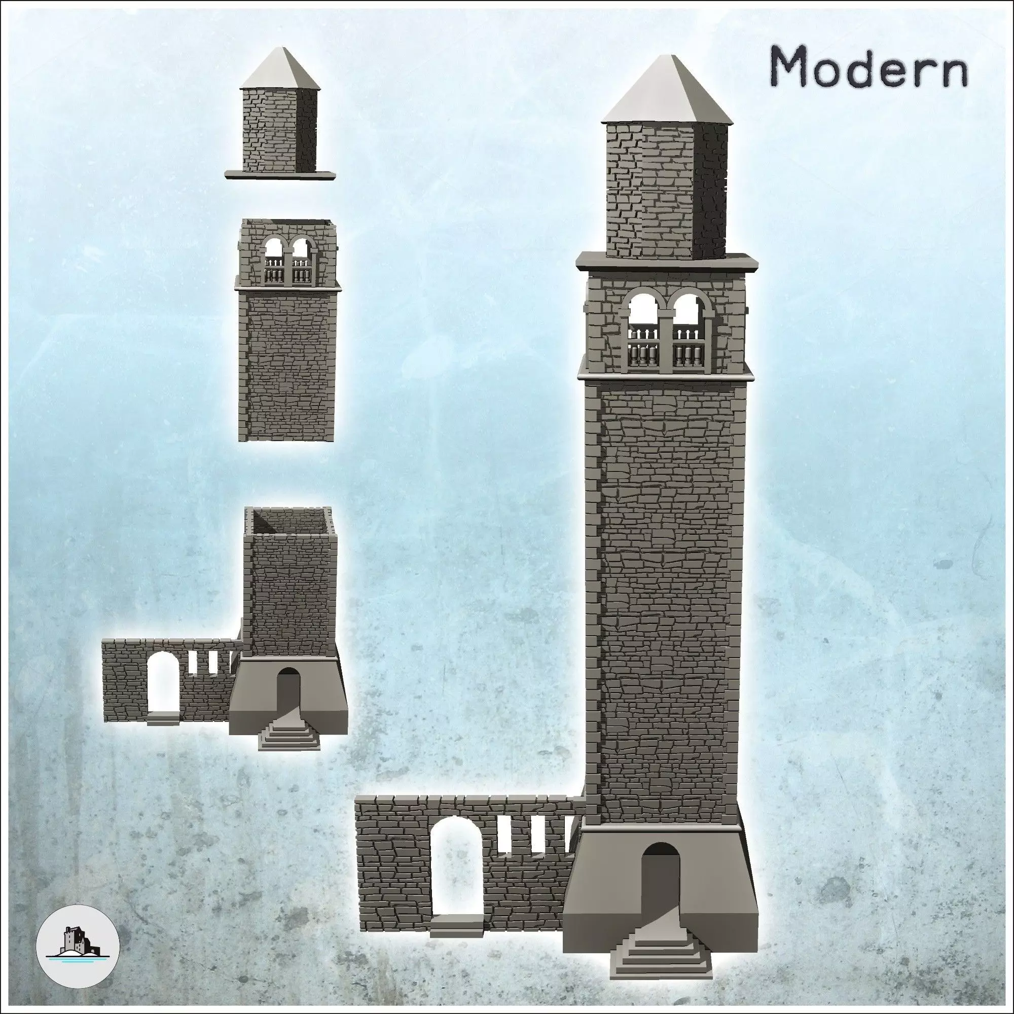 Large stone tower with adjoining wall dice tower version include 3D print model_3