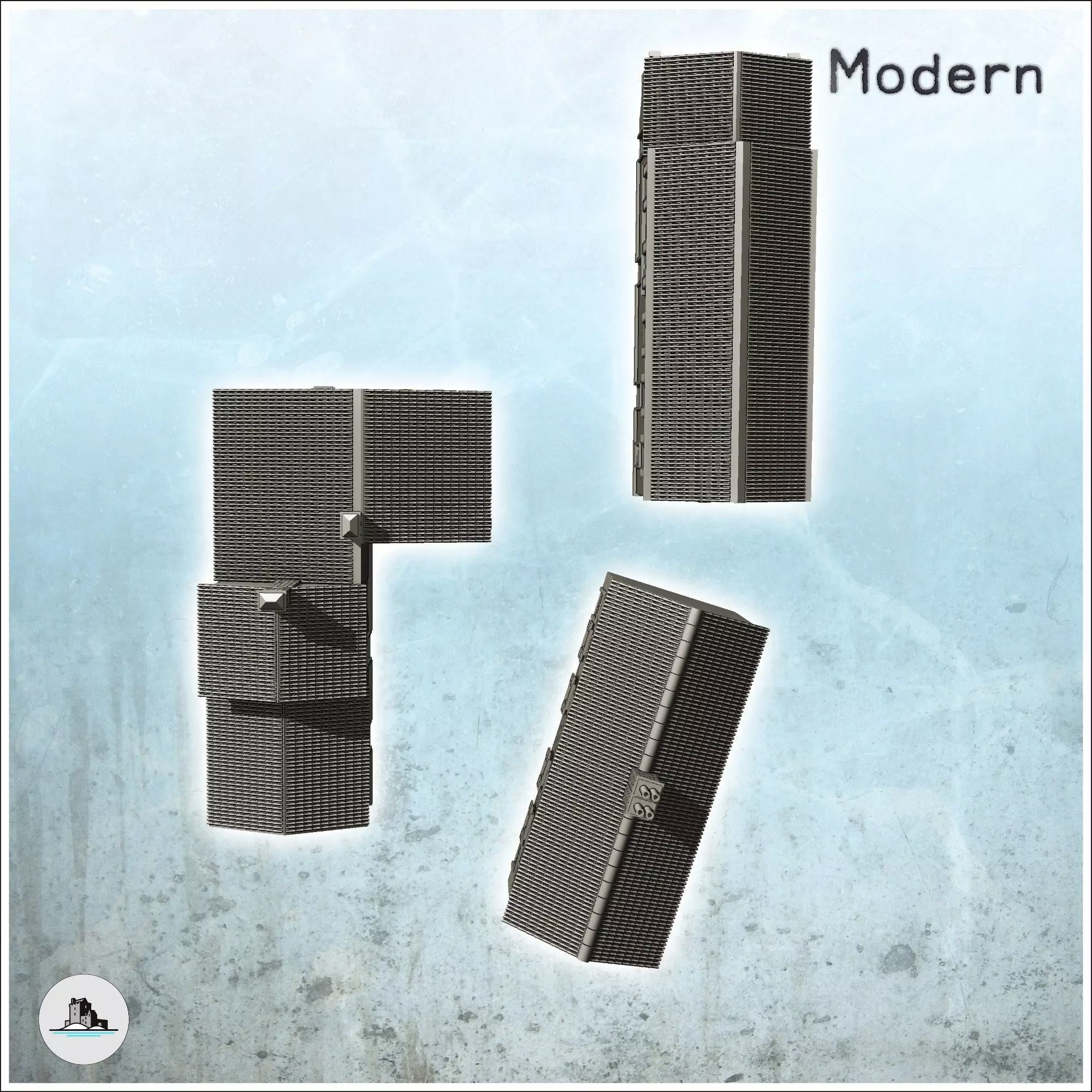 Set of three European houses in plaster and stone with floors 6 3D print model_6