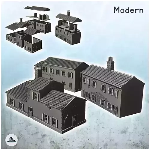Set of three European houses in plaster and stone with floors 6 