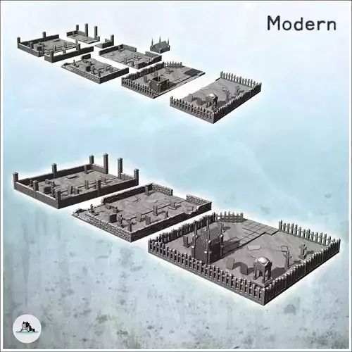 Set of cemetery squares with low walls tombs and mausoleum 2 - W