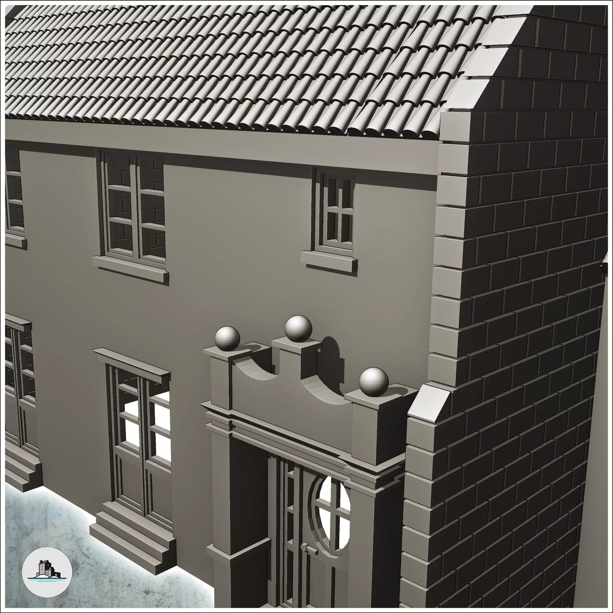 Double houses with central building and floor 6 - World War Two 3D print model_7