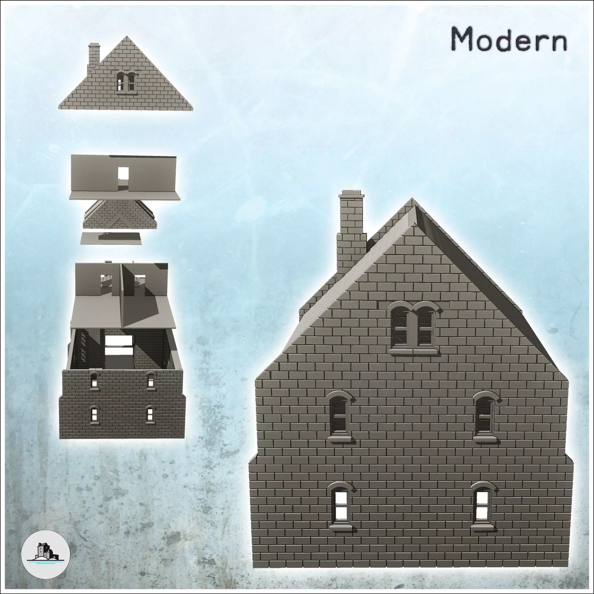 Double houses with central building and floor 6 - World War Two 3D print model_2