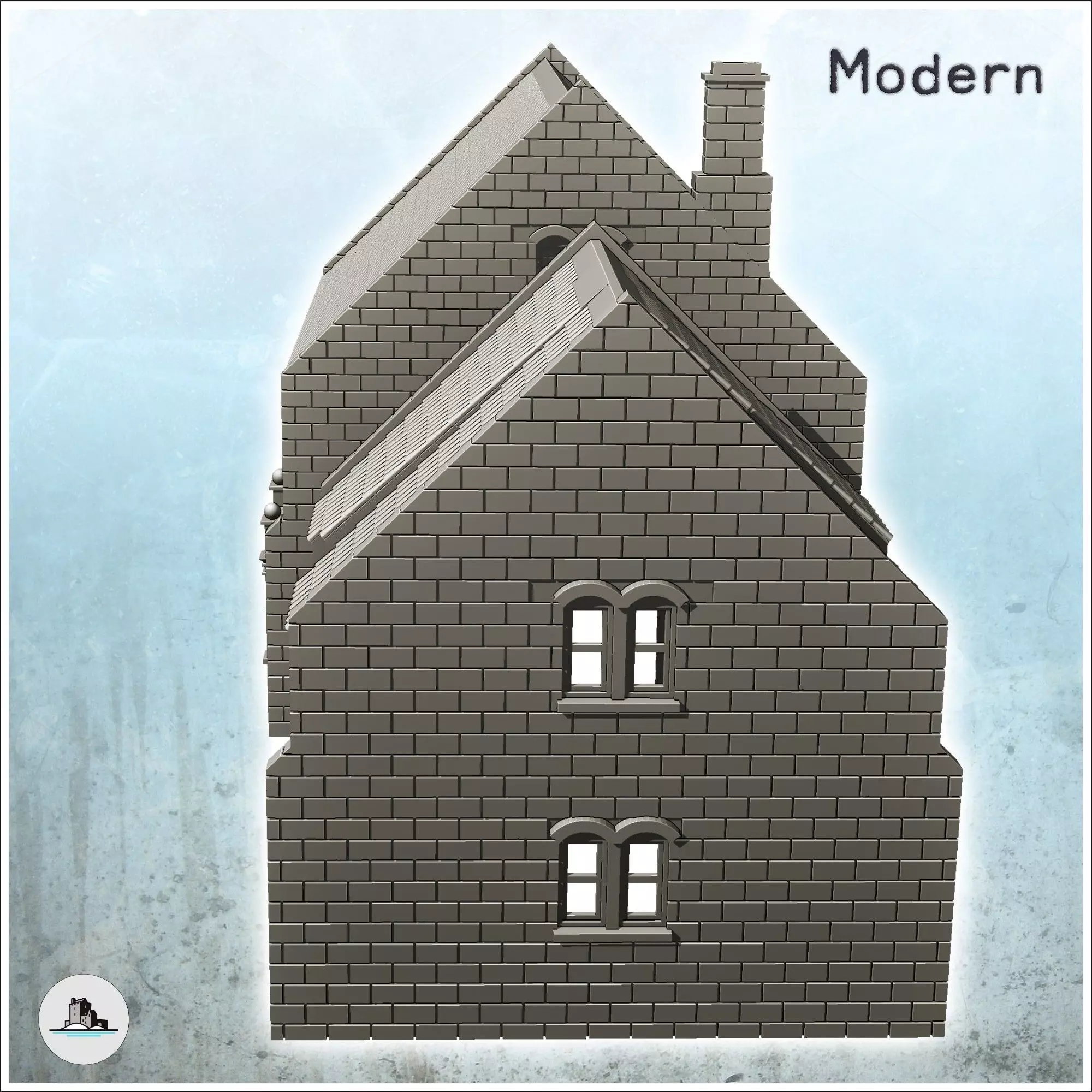 Double houses with central building and floor 6 - World War Two 3D print model_4