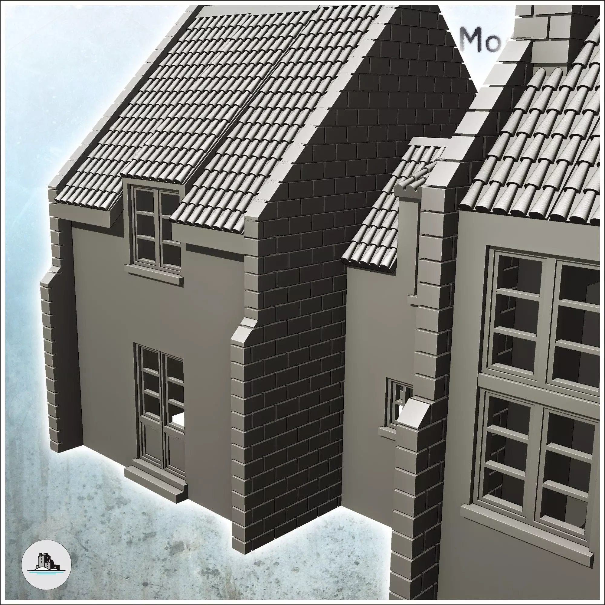 Double houses with central building and floor 6 - World War Two 3D print model_5
