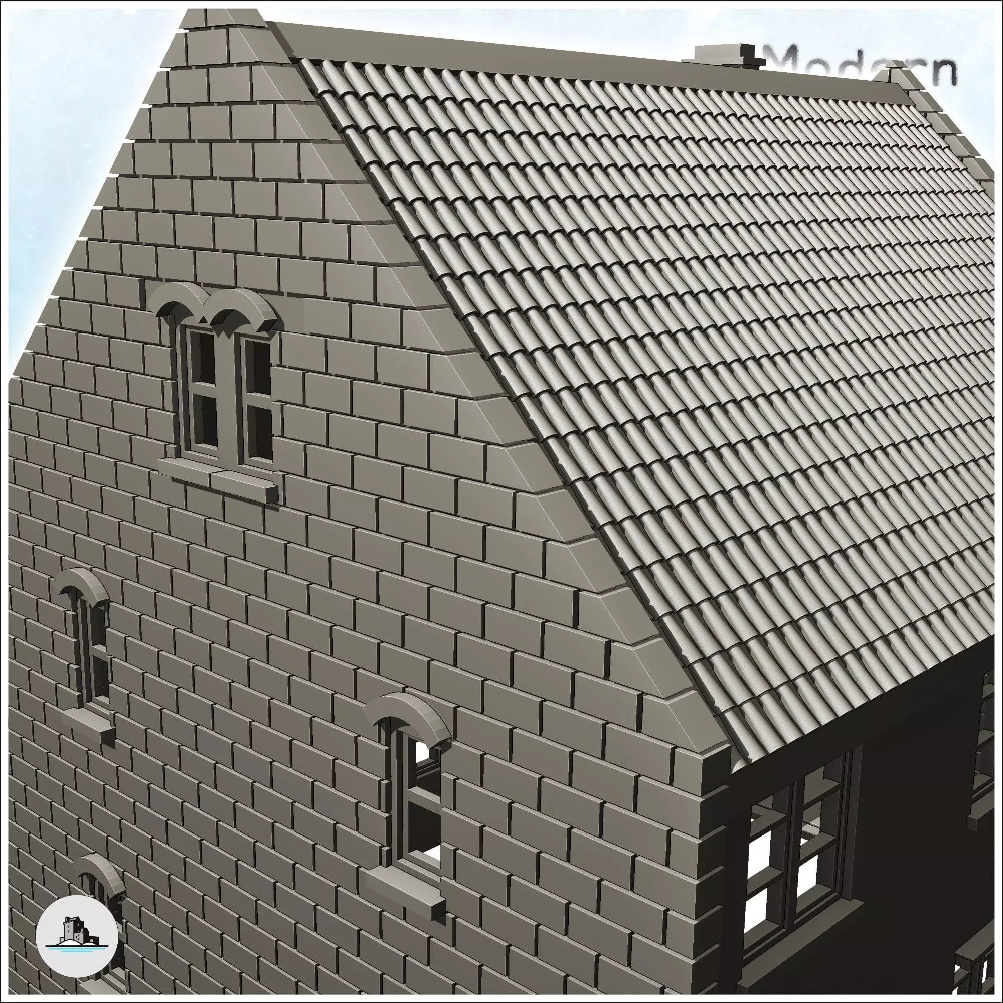 Double houses with central building and floor 6 - World War Two 3D print model_6
