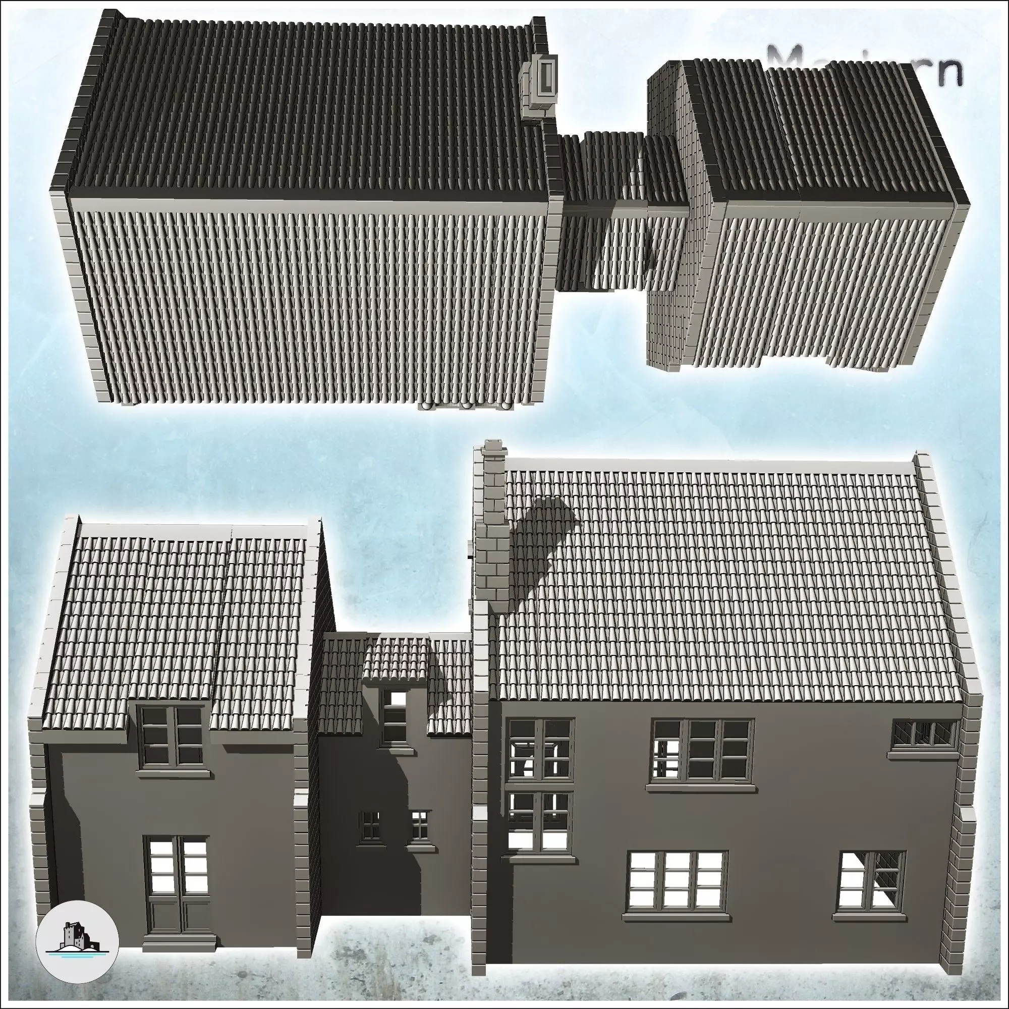 Double houses with central building and floor 6 - World War Two 3D print model_3