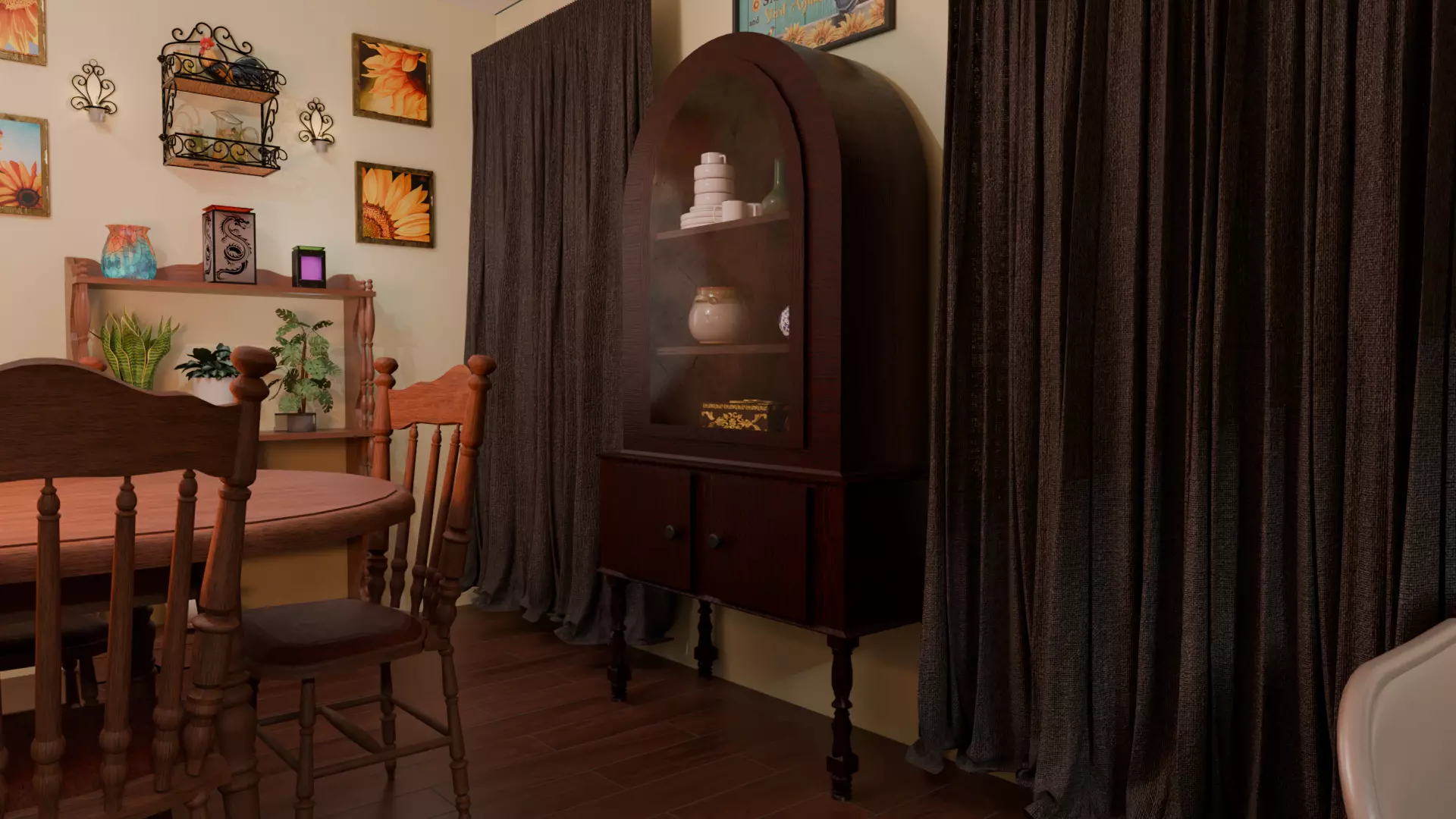 Antique China Cabinet or Hutch with Glass Door 3D model_0